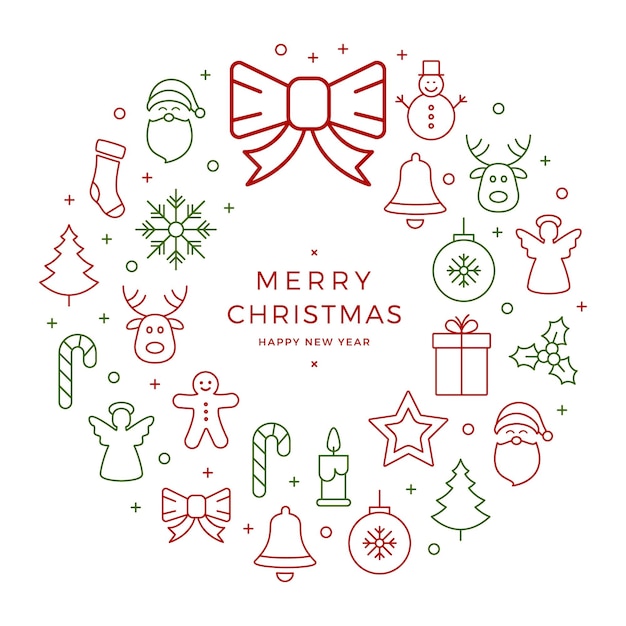 クリスマス アイコン クランス エレメント 円 赤 緑 孤立した背景