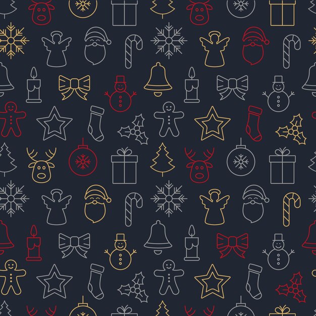 Vector christmas icons seamless pattern dark background