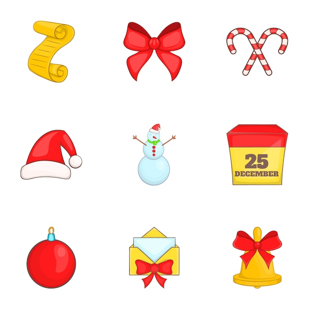 Christmas icons set, cartoon style