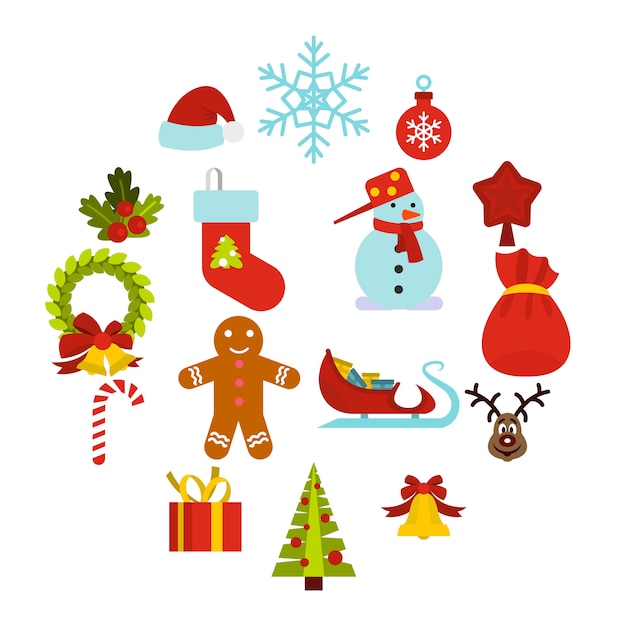 Christmas icons set, flat style