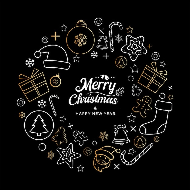 Christmas icons wreath circle in dark background