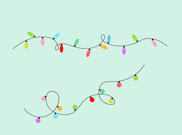 Christmas illustration flat vector in cartoon style colorful fairy lights with round and oval shape
