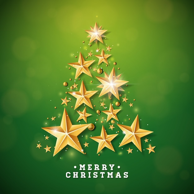 Christmas illustration with Christmas Tree made of stars 
