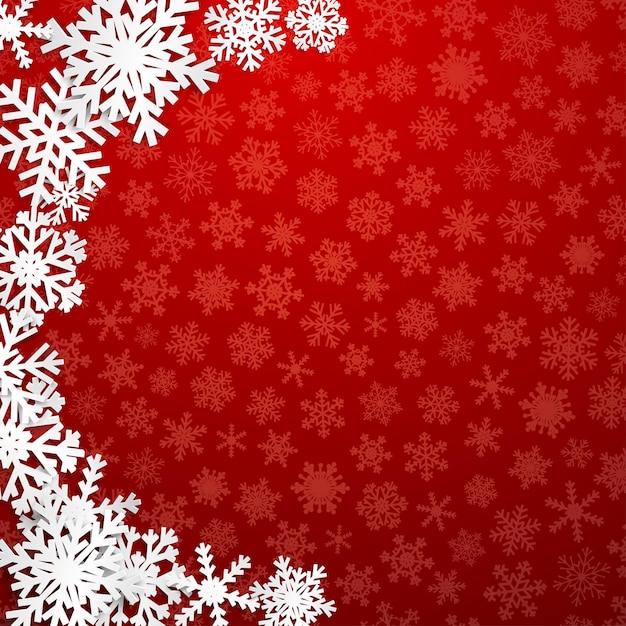 빨간색 배경에 그림자가 있는 큰 흰색 눈송이의 반원이 있는 크리스마스 그림