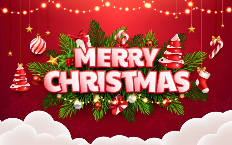 Vector christmas illustration with text in realistic style