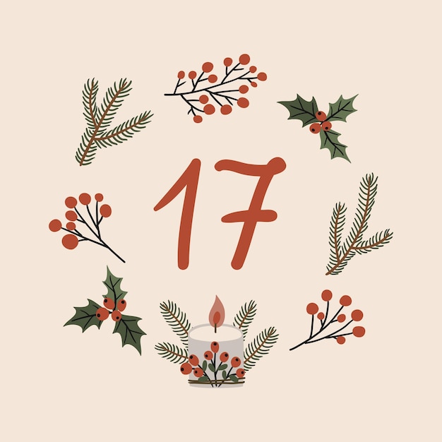 Christmas illustration with wreath lights and numbers for advent calendar