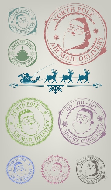 Vector christmas imprint with the face of a good cheerful santa claus set