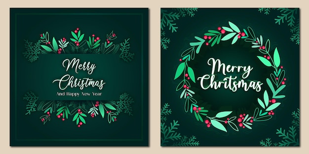 Vector christmas instagram post merry christmas two sided gift card square card