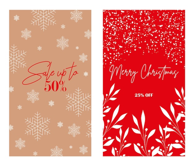 Vector christmas instagram post stories templates pack. merry christmas greeting card posts, social media t