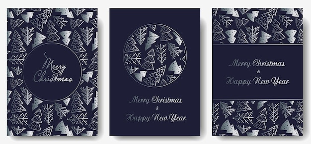 Christmas invitation or postcard with forest for new year holiday winter design of spruce tree