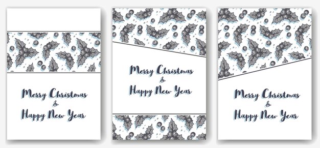 Christmas invitation or postcard with holly for new year holiday Winter holly for design