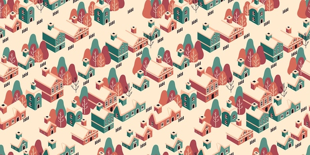 christmas isometric seamless pattren flat isometric style