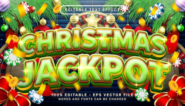 クリスマスジャックポット3dテキスト効果とクリスマスの背景を持つ編集可能なテキスト効果