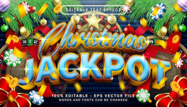 Jackpot natalizio effetto testo 3d ed effetto testo modificabile con sfondo natalizio