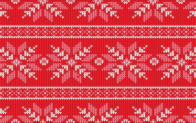 Vector christmas jacquard pattern with red snowflakes