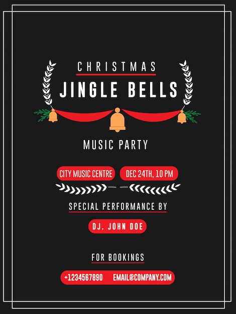 Carta di invito di natale jingle bells music party flyers
