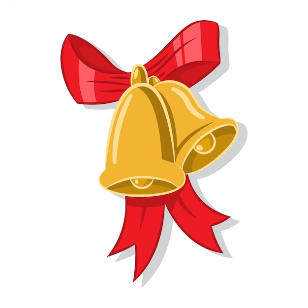 Vector christmas jingle gold bells with a red bow.