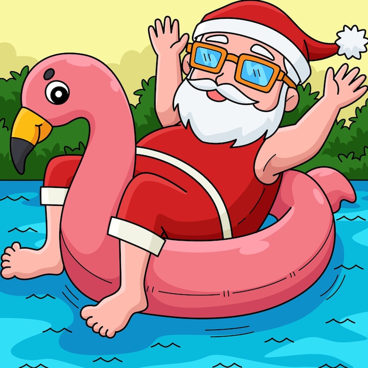 Vector christmas in july santa flamingo floater colored