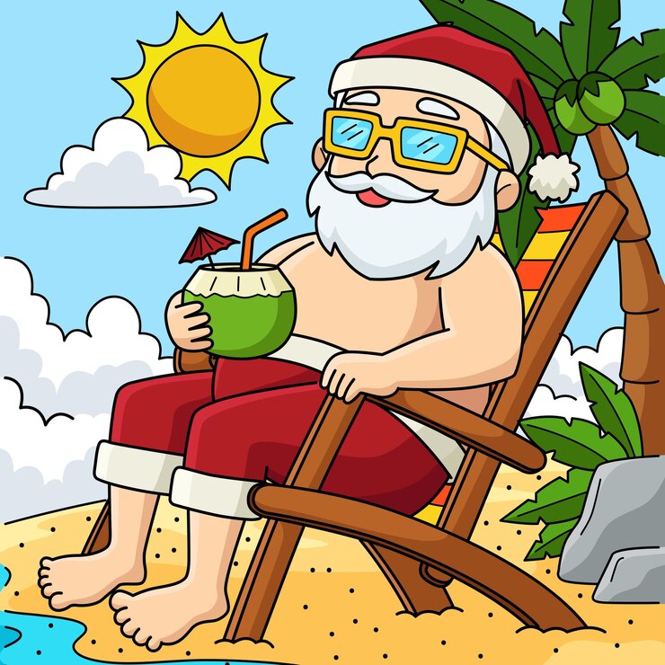 Vector christmas in july santa relaxing colored cartoon
