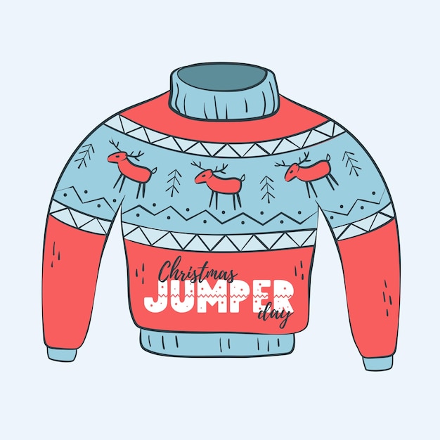 Vector christmas jumper day cute ugly sweater for christmas party with reindeer