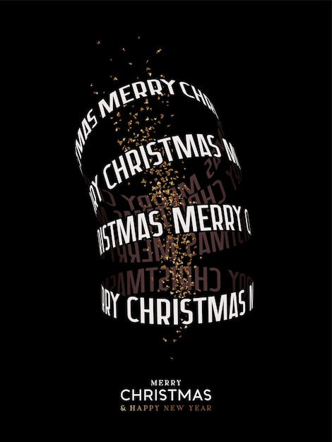 Vector christmas kinetic typography. kinetix trendy text template. merry christmas and happy new year. modern xmas poster, banner, brochure, flyer, cover. black background white letters. vector illustration