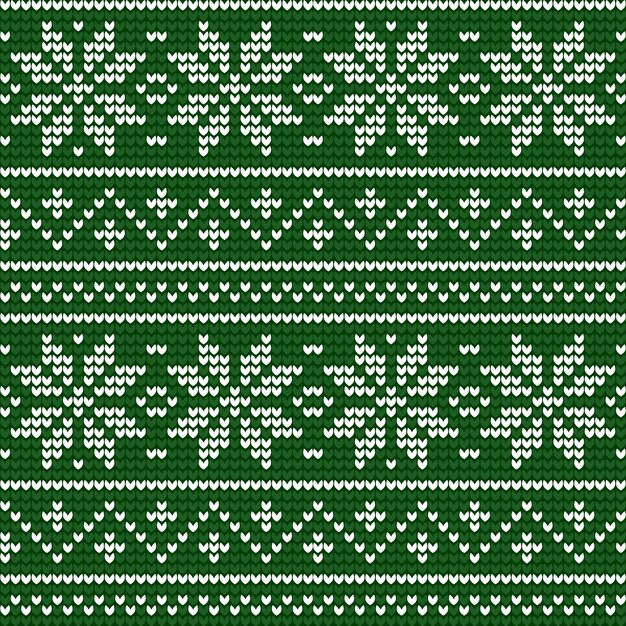 Christmas knitted green and white cozy ornamental pattern