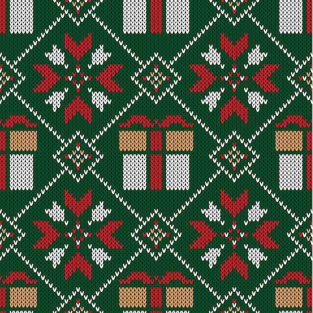 Vector christmas knitted seamless pattern.