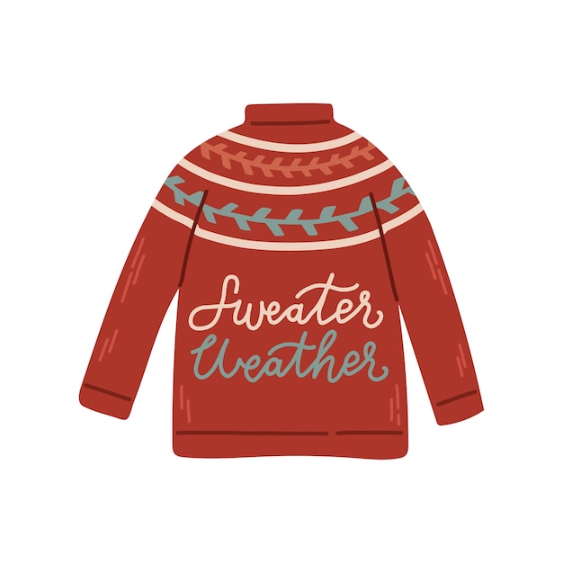 Vector christmas knitted sweater with winter quote for cards and stickers isolated vector illustration