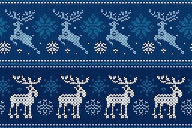 Christmas Knitting Pattern with Reindeer and Elk Scheme for Wool Knit Winter Holiday Sweater Seamless Pattern Design or Cross Stitch Embroidery