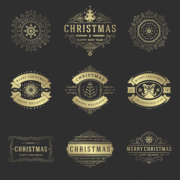 Рождественские наклейки и значки элементов набора