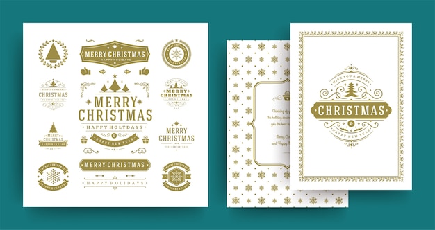 Christmas labels and badges vector design elements set with greeting card template