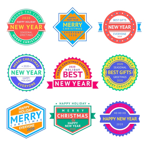 Christmas labels and new year badges set