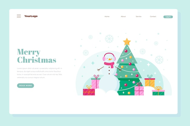 Christmas landing page with christmas tree and gifts