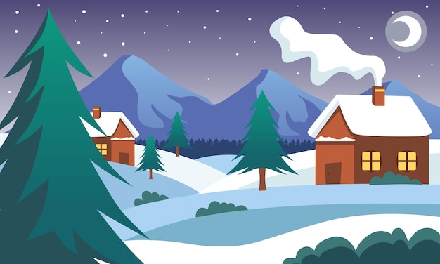 Christmas Landscape Background Illustration, Christmas Card Design. Vector