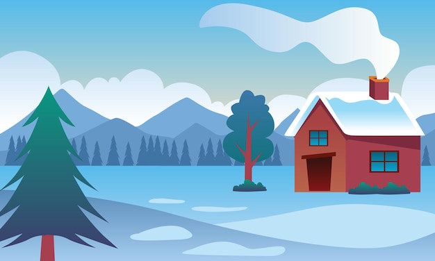 Christmas Landscape Background Illustration, Christmas Card Design. Vector