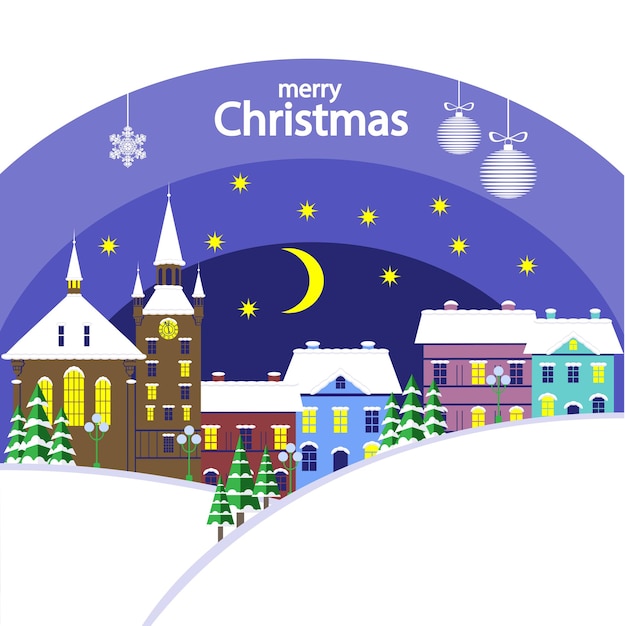 Vector christmas landscape at night