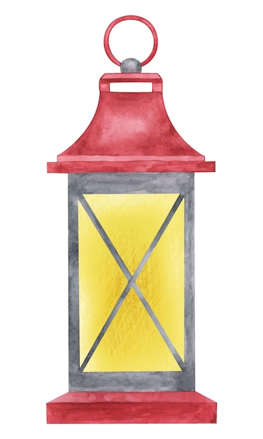 Christmas lantern watercolor illustration Candle holder clipart