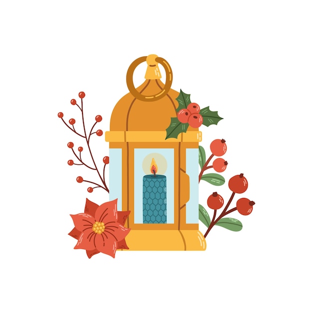 Christmas lantern winter decor flat design isolated vector illustration