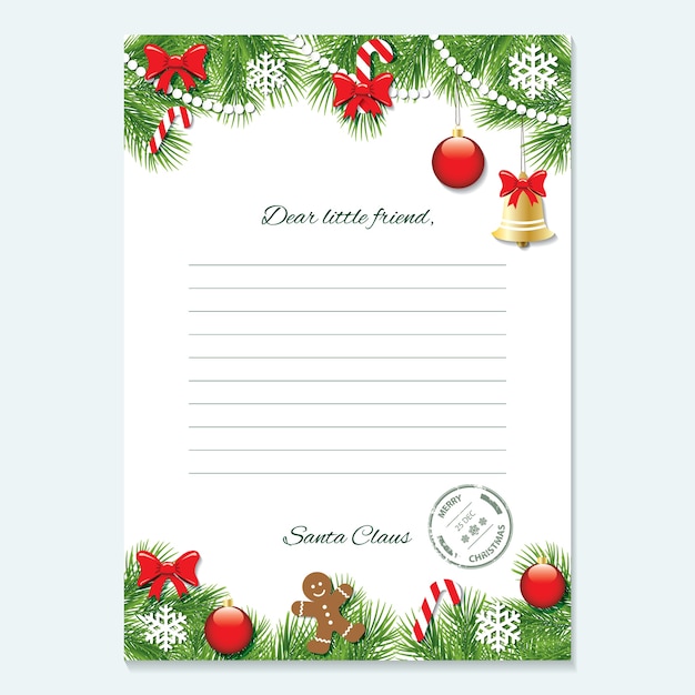 Vector christmas letter from santa claus template.
