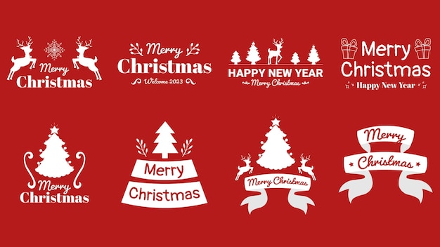 Christmas lettering badge collection, white vector.