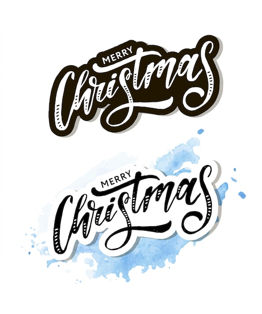 Vector christmas lettering calligraphy brush text holiday sticker gold