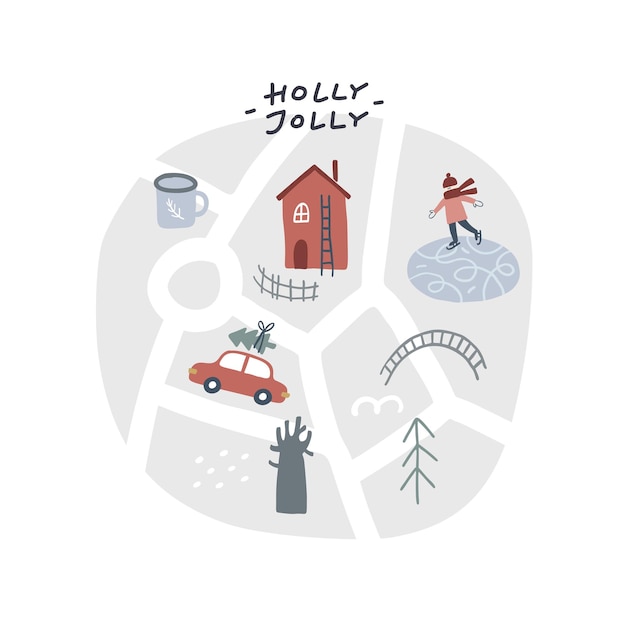 Christmas lettering. Hand drawn illustration in cartoon style. Cute concept for xmas Illustration