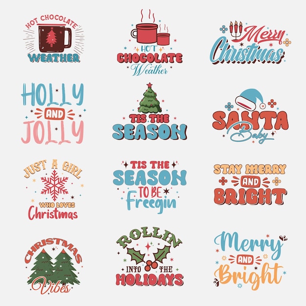 Christmas lettering label collection Merry Christmas lettering Bundle