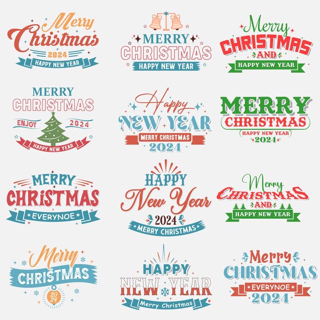 Vector christmas lettering label collection merry christmas lettering bundle