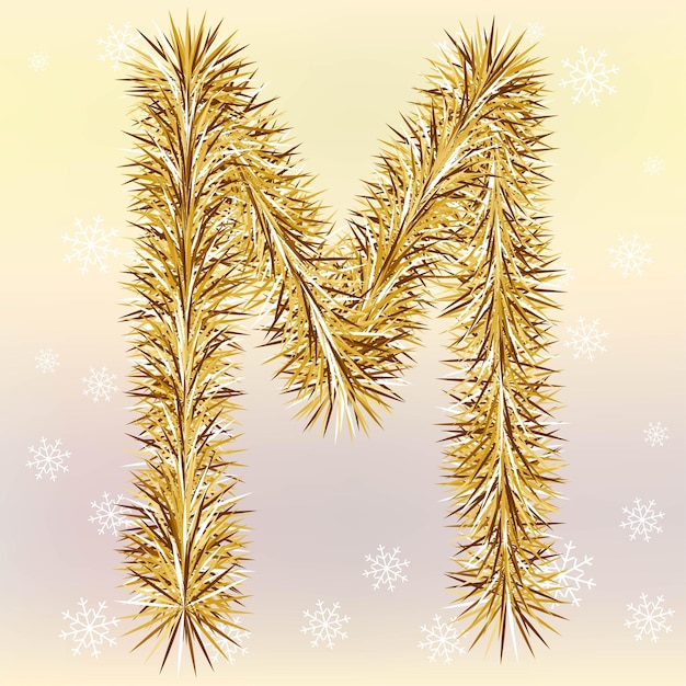 Christmas lettering Letter M with a fur or tinsel text effect over yellow and pink blurred background