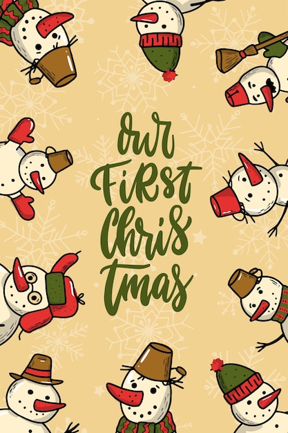 Christmas lettering quote decoraed with snowmen