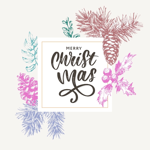 Christmas lettering  with branches of christmas tree.