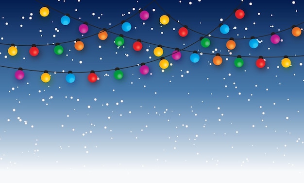 Christmas light bulbs on starry sky background