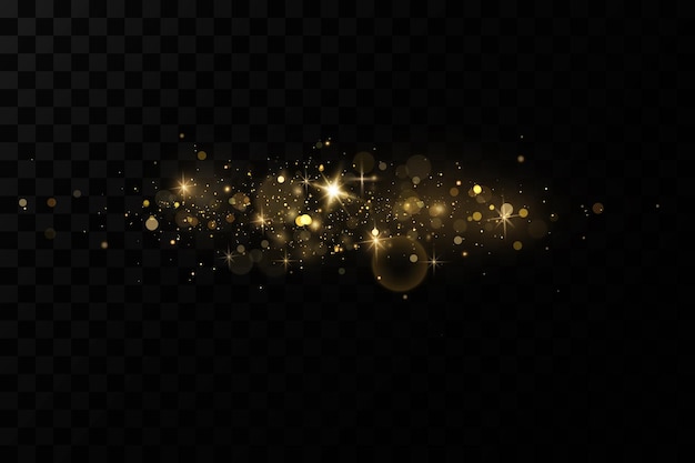 クリスマスライト効果きらめく魔法のほこりの粒子ほこりの火花と金色の星が輝く