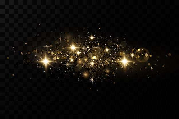 クリスマスライト効果きらめく魔法のほこりの粒子ほこりの火花と金色の星